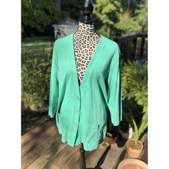 Appleseed’s Cardigan Women's XL Green Button Up 95% Cotton Minimalist Grannycore - Picture 1 of 8